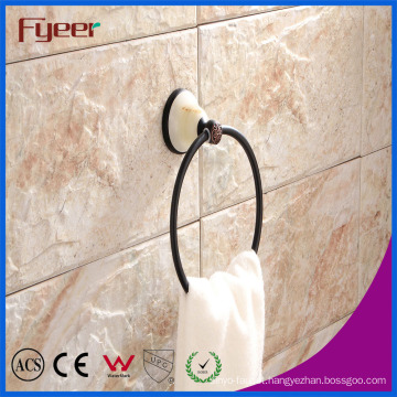 Fyeer Ceramic Base Black Bathroom Accessory Brass Towel Ring